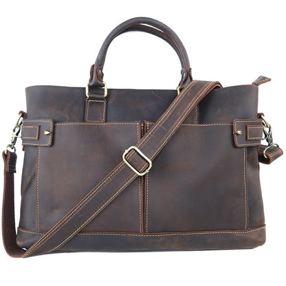 Vintage Dark Brown Mens Leather Briefcase Work Handbags Brown 14'' Computer Briefcase For Men