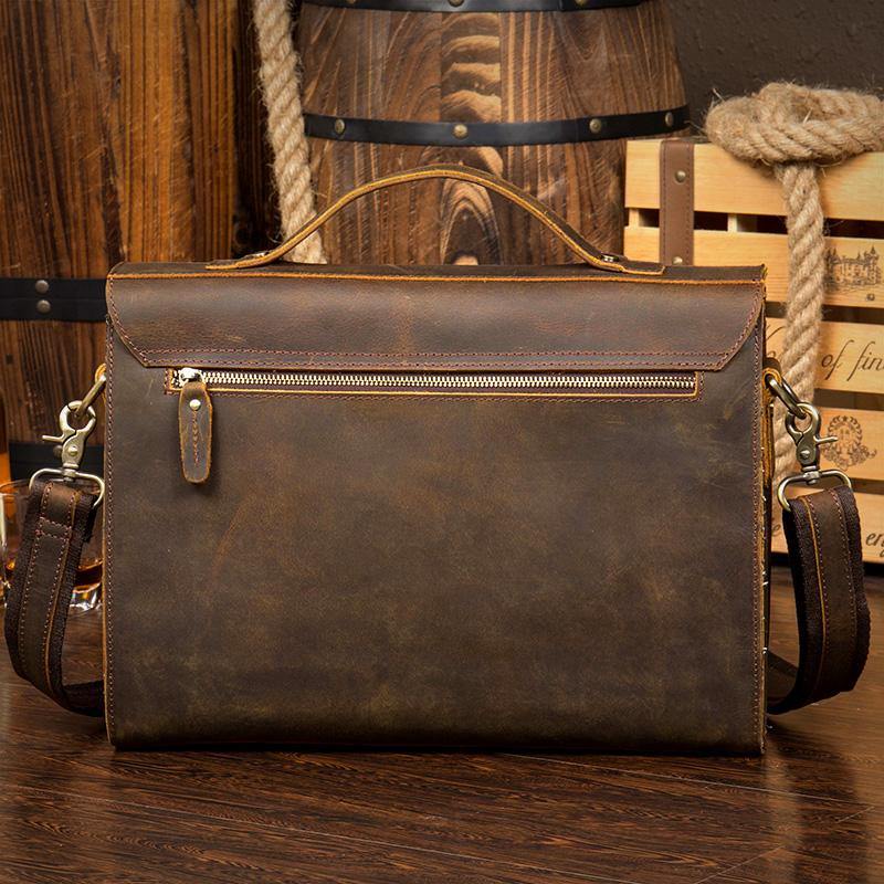 Leather Mens 14 inches Brown Briefcase Laptop Bag Business Bags Work Bags for Men