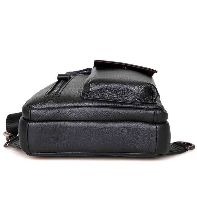 Top Black Leather Backpack Men's  Sling Bag Chest Bag Top One shoulder Backpack Sling Pack For Men