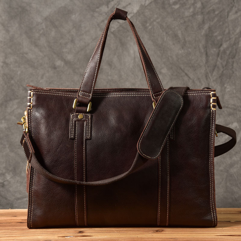 Brown Leather Mens 14' Laptop Briefcase Business Messenger Bag Brown Large Handbag For Men