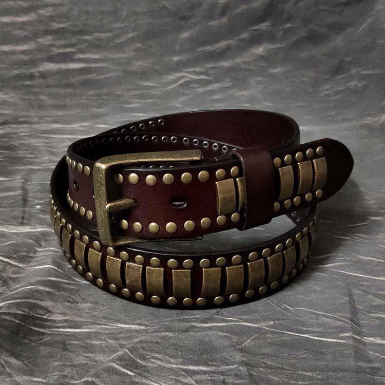 Black Fashion Leather Metal Rock Belt Motorcycle Belt Brown Punk Leather Belt For Men