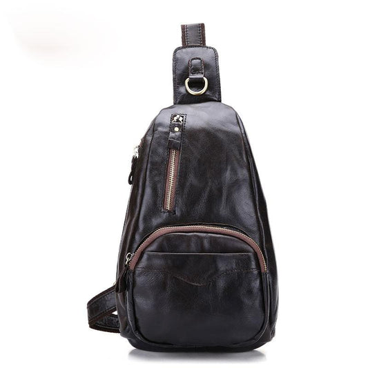 Cool Black and Brown Mens Leather Chest Bag Sling Bag Sling Crossbody Bag For Men