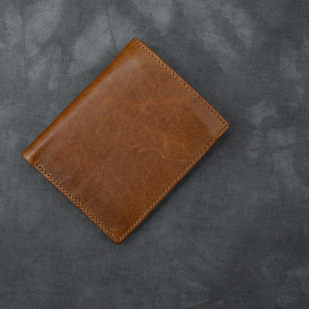 Brown Waxed Leather Mens Small Wallet billfold Trifold Card Wallet For Men