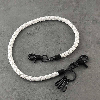 Badass White Leather Braided Long Wallet Chain Cool Punk Rock Biker Trucker Wallet Chain Trucker Wallet Chain for Men