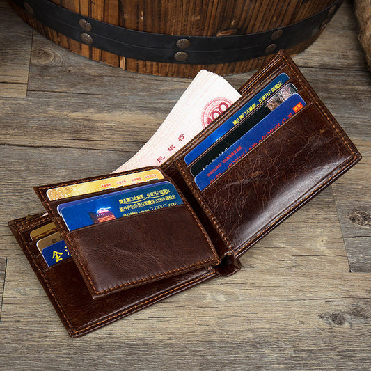 Brown Cool Leather Mens Thin Small Wallet Front Pocket Wallet Trifold billfold Wallets for Men