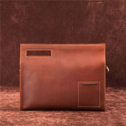 Brown Mens Leather Office Documents Bags A4 Paper File Pouch Envelope Bag Clutch Bag