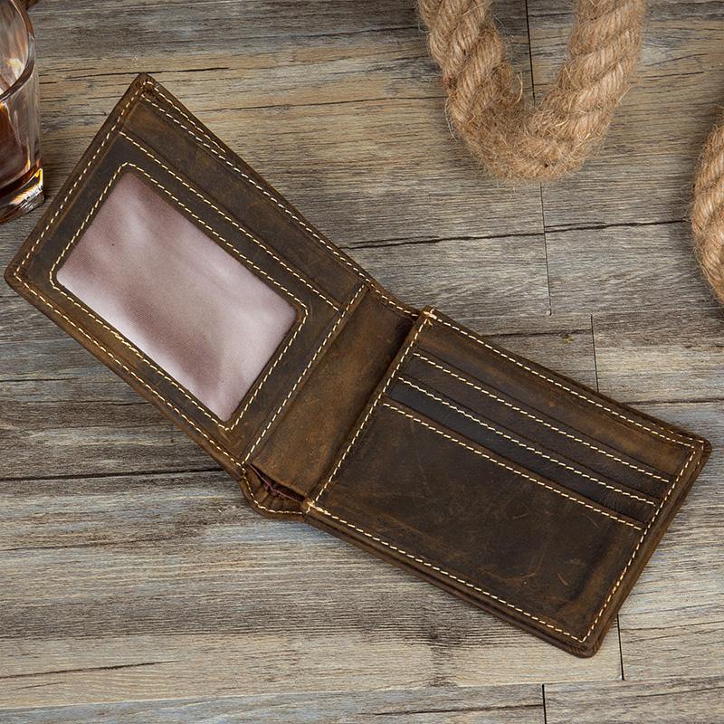 Cool Dark Brown Leather Mens Small Wallet Bifold Slim billfold Wallets for Men