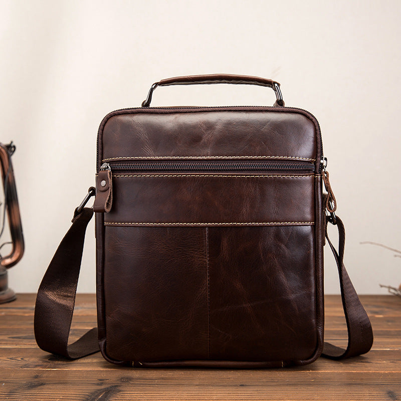 Cool Brown Leather Men's Small Vertical Messenger Bag Brown Small Side Bag For Men