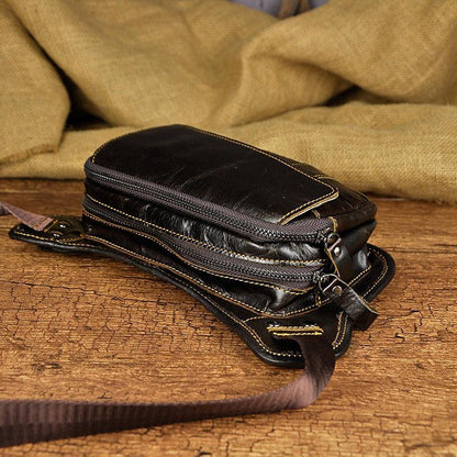 Brown Leather Fanny Pack Men's Black Chest Bag Hip Bag Vintage Waist Bag For Men