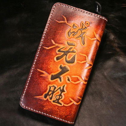 Handmade Leather Men Tooled Monkey King Cool Leather Wallet Long Phone Wallets for Men