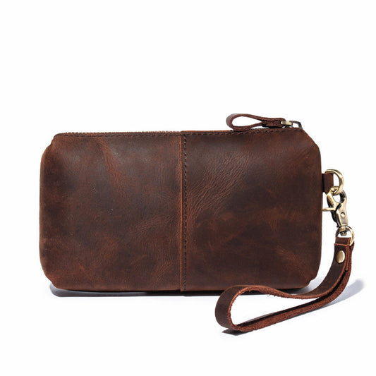 Mens Leather Zip Wristlet Wallet Brown Wristlet Purse Leather Clutch Bags For Men