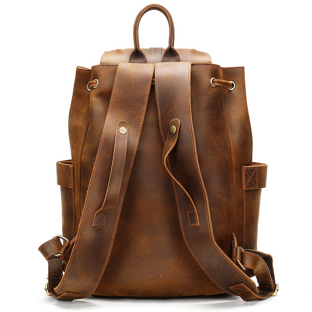 Vintage Leather Men's Barrel Backpack Travel Backpack Brown College Backpack For Men