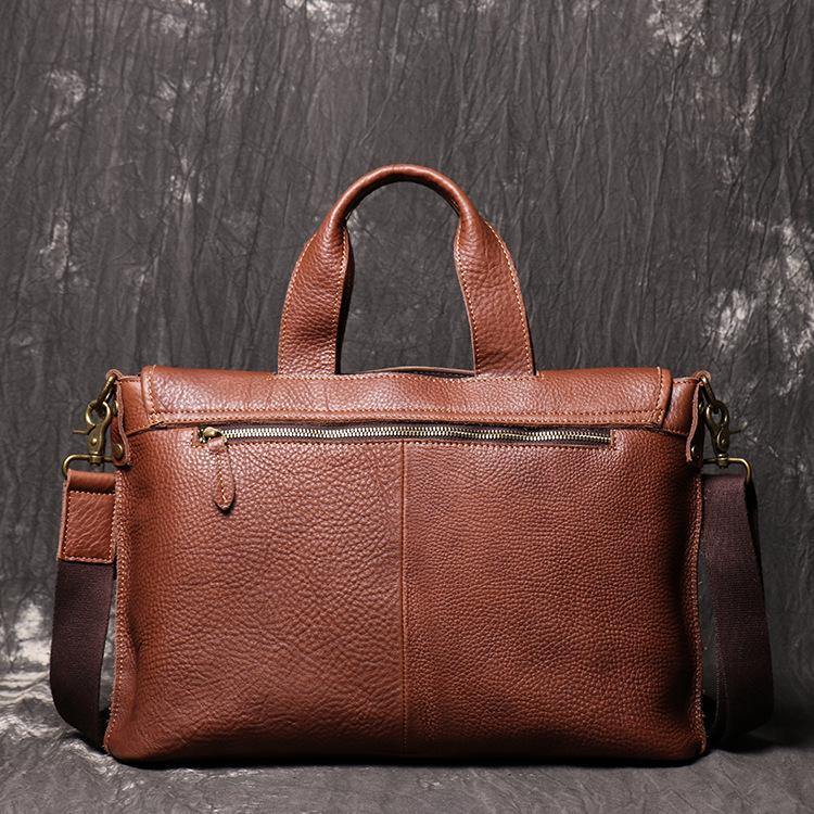 Brown Leather Mens Business Briefcase 14'' Laptop Work Bag Brown Handbag Briefcase Shoulder Bags For Men