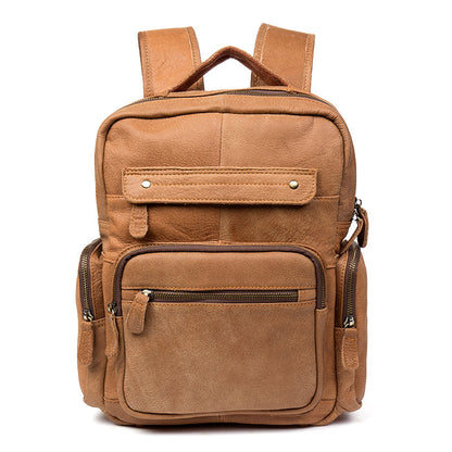 Casual Khaki Leather Mens 13 inches School Backpacks Tan Computer Backpack for Men