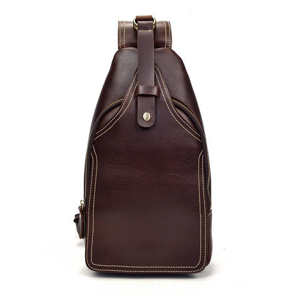 Vintage Mens Leather One Shoulder Backpack Chest Bag Sling Bag Sling Crossbody Bag For Men