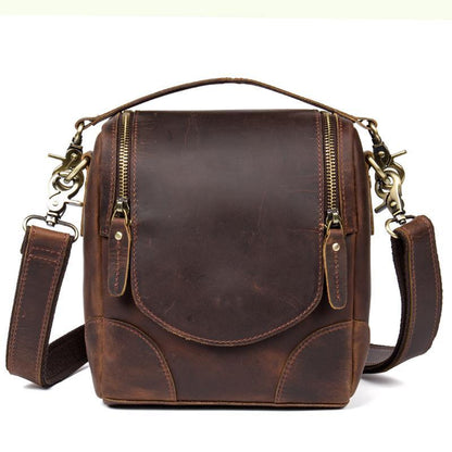 Dark Brown Leather Mens Small SLR Camera Bag Shoulder Bag Messenger Bag For Men