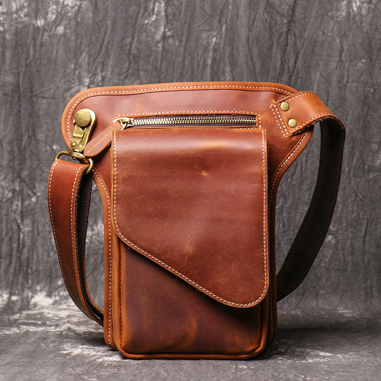 Mens Leather Thigh Bag Fanny Pack for Men Drop Leg Bag Brown Bum Bag Waist Bags