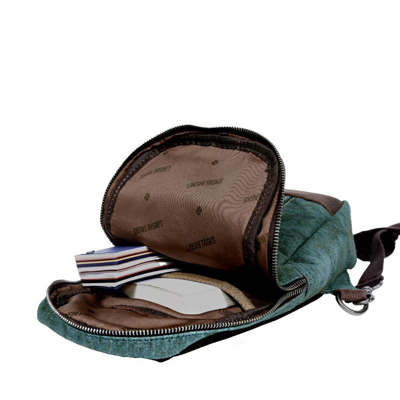 Green Canvas Sling Backpack Men's Sling Bag Coffee Chest Bag Canvas One shoulder Backpack For Men