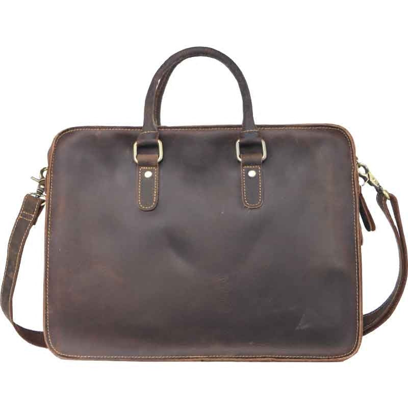 Vintage Dark Brown Leather Mens 14 inches Briefcase Black Work Briefcase Handbags For Men