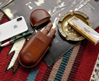 Cool Beige Leather Mens 2pcs Cigar Case Cool Custom Leather Cigar Case for Men