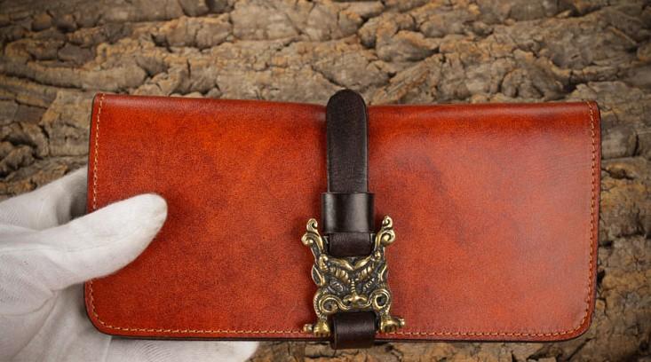 Handmade Leather Mens Clutch Wallet Cool Leather Wallet Long Phone Wallets for Men