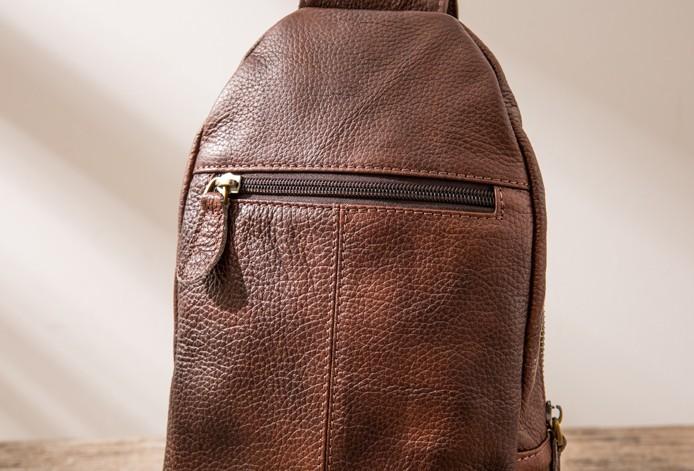 Coffee Leather Mens Sling Bag Sling Shoulder Bags Sling Backpacks for men