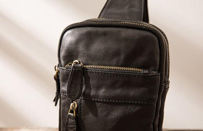 Vintage Leather Mens Sling Bag Sling Shoulder Bag Sling Backpack for men