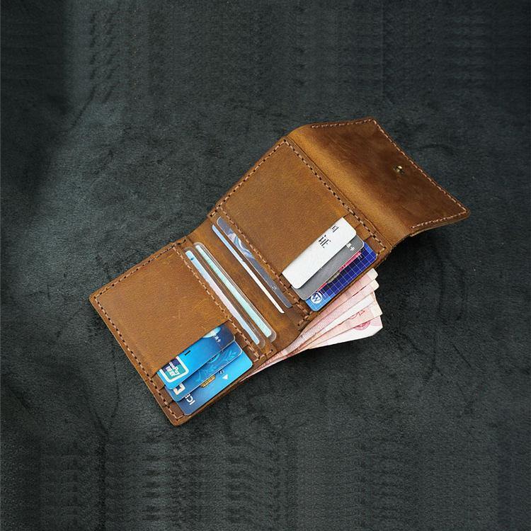 Handmade Brown Leather Mens Trifold Billfold Wallets With License Slot Small Wallet for Men