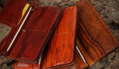 Handmade Leather Mens Clutch Wallet Cool Leather Wallet Long Phone Wallets for Men