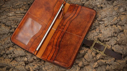 Handmade Leather Mens Clutch Wallet Cool Leather Wallet Long Phone Wallets for Men