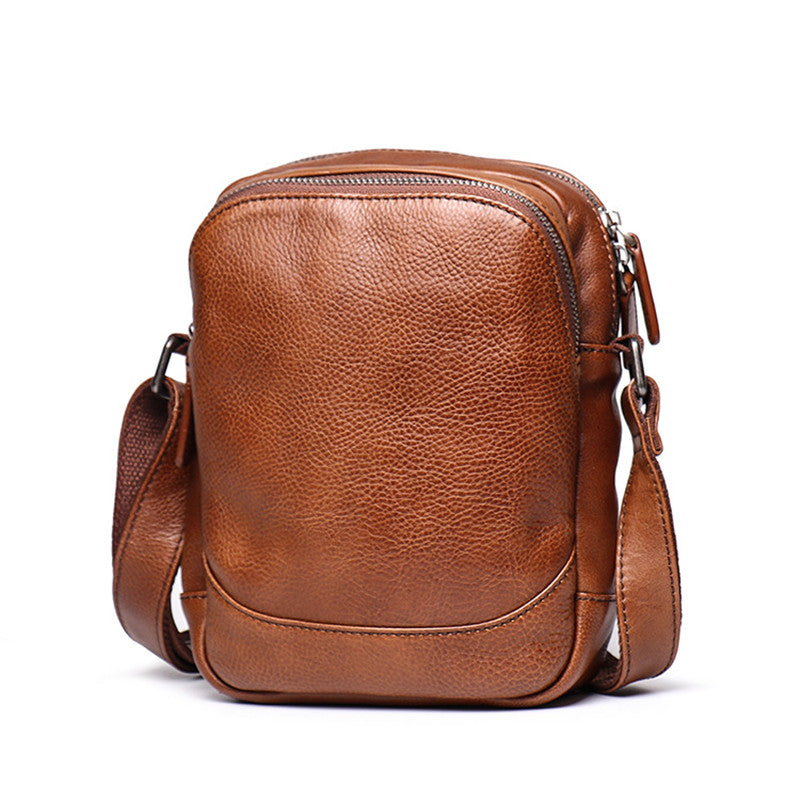 Cool Brown Leather Men's Small Vertical Side Bag Black Vertical Messenger Bag For Men