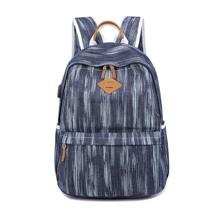 Canvas Women Mens 14' Navy Blue Travel Backpack Brown Computer Bag College Backpack for Men