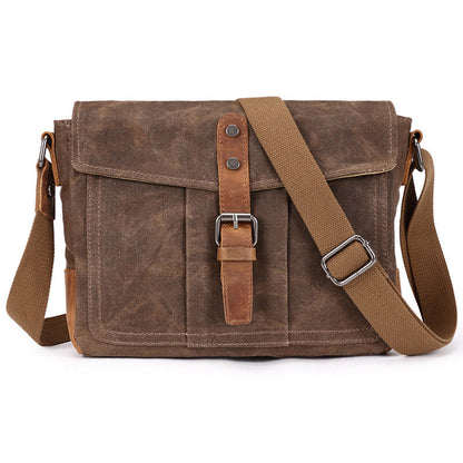 Cool Waxed Canvas Leather Mens Casual Green Gray Motorcycle Side Bag Messenger Bag Backpack For Men