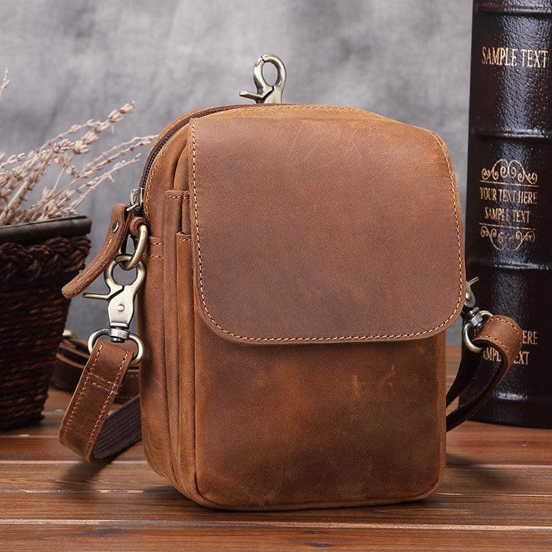 BROWN LEATHER MENS Belt Pouch Belt Bag Waist Bag Mini Side Bag Phone Bag For Men