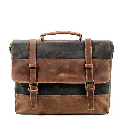 Cool Waxed Canvas Leather Mens 15.6' 15¡®¡¯ Waterproof Travel Side bag Computer Handbag Messenger Bag for Men