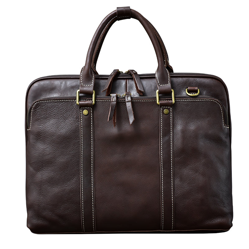 Coffee Leather Mens 15' Black Laptop Briefcase Business Brown Large Handbag For Men