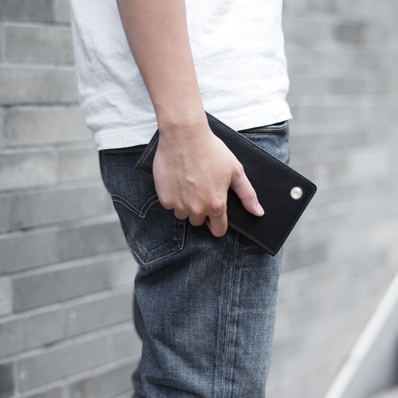 Casual Leather Men's Black Trifold Long Wallet Passport Wallet For Men