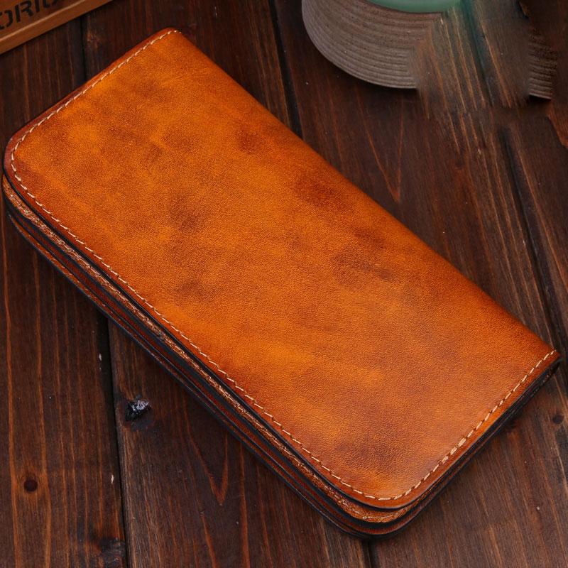 Handmade Leather Mens Trucker Wallet Cool Biker Leather Wallet Long Phone Wallets for Men