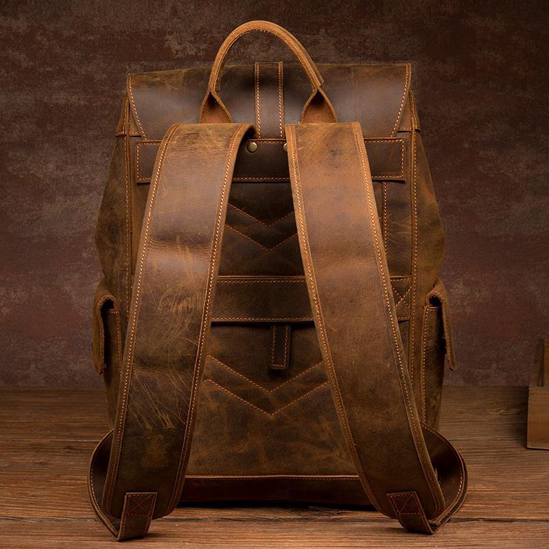 Vintage Brown Fashion Mens Leather 15-inch Computer Backpacks Brown Travel Backpacks School Backpacks for men