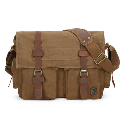 Canvas Leather Women Mens Blue 15'' Messenger Bag Khaki Side Bag Brown Shoulder Bag For Men