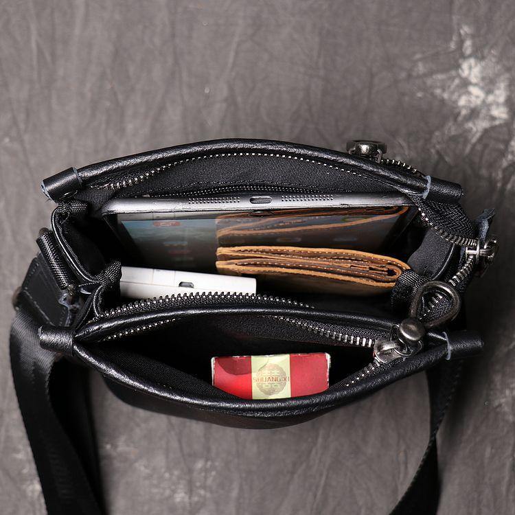 Black Vertical Messenger Bag Leather Ipad Vertical Side Bags Courier Bag For Men