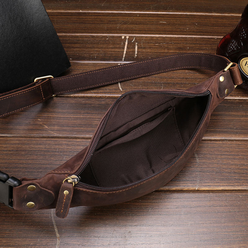 Vintage Brown Leather Men's Fanny Pack Waist Bag Brown Hip Pack Chest Bag For Men