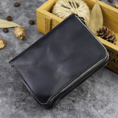 Brown Leather Men's Yellow Zipper Camel Small Wallet Bifold billfold Card Wallet For Men