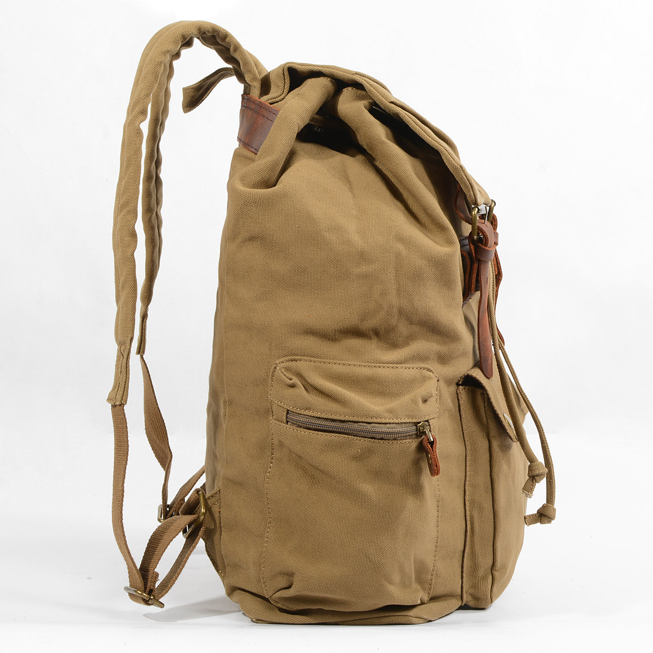 Khaki Canvas Mens Large 15'' Hiking Backpack Travel Backpack College Bag Computer Backpack for Men