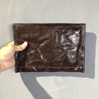 Simple Leather Black Mens Envelope Clutch Bag Vintage Coffee Clutch Wallet for Men