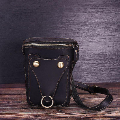 Black LEATHER MENS Belt Pouch Ox Mini Messenger Bag Belt Holster Waist Bag For Men