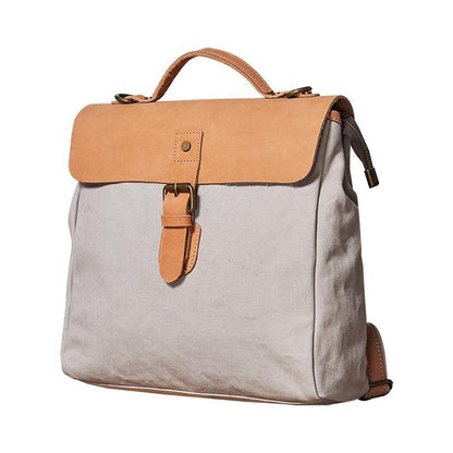 Canvas Leather Mens Womens Backpack Messenger Backpack Satchel Bag Canvas School Backpack for Men Women