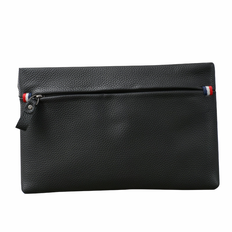 Black Leather Mens Business Clutch Bag Wristlet Clutch Wallet For Men