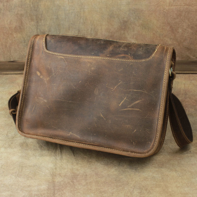 Casual Leather Brown Mens Vintage 10inch Side Bag Messenger Bag Shoulder Bags For Men