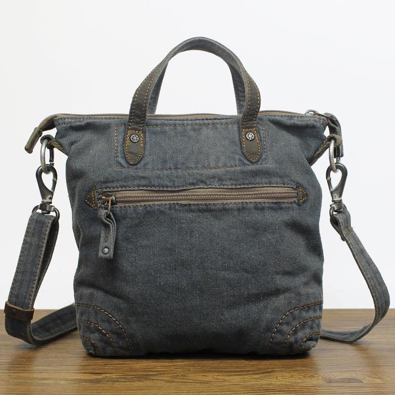 Denim Blue WOmens Mens Messenger Bag Vertical Tote Shoulder Bag Jean Courier Bag Handbag